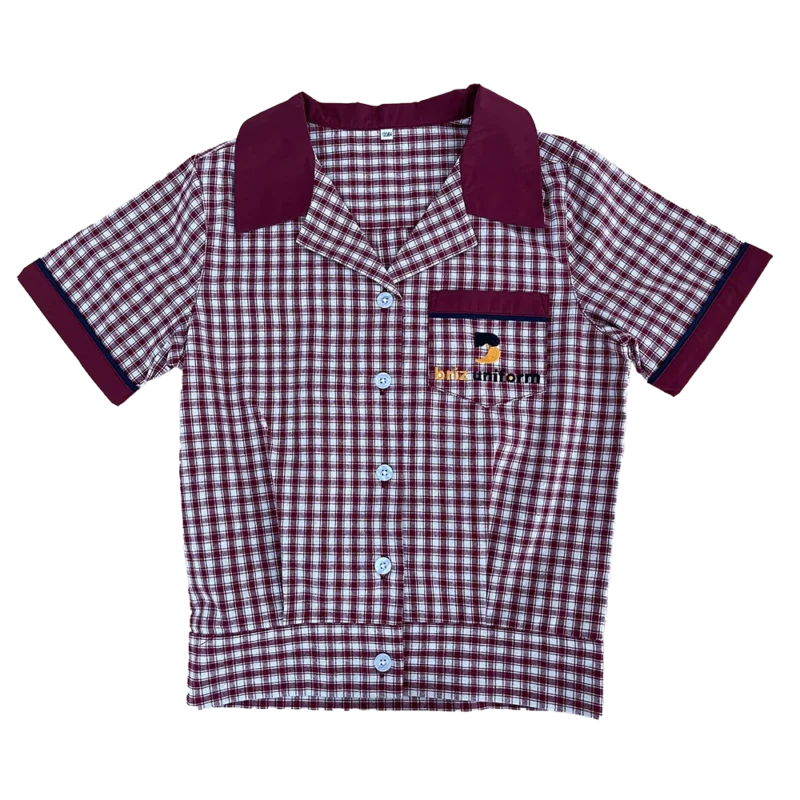 Short Sleeve Gingham Check Blouse