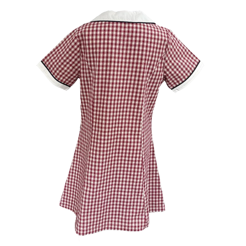 short sleeve gingham check long dress